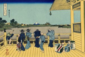 Katsushika Hokusai, la Tour du coquillage, temple des cinq cents Rakan (extrait de « Trente-six vues du Mont Fuji 富士山 »), vers 1830-1832
