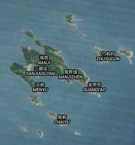 L'île de Nanji entourée de ses îlots (© Google map)