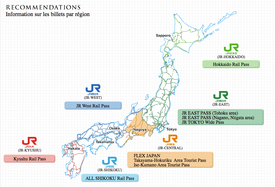 Carte du Japon et ligne de chemin de fer de Japan Railways