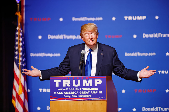 Donald Trump encore candidat à la présidence américaine lors de son discours 'These Are My People' dans le New Hampshire en août 2015.