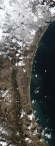 Vue satellite des côtes de Sendai le 18 mars 2011 - Photo NASA