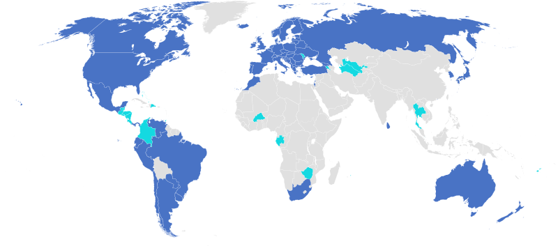 Bleu foncé les pays membres  Bleu clair les pays non-membres