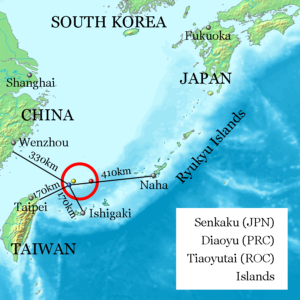 Distance entre l'archipel des Senkaku et les différents pays qui le revendique ( © Jackopoid)