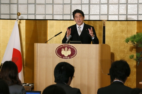 Shinzô Abe lors de sa conférence de nouvelle année à Ise (© Japan Kantei)