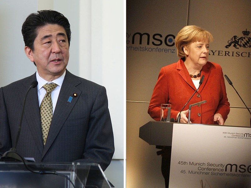 Le Premier ministre japonais Shinzô Abe et la chancelière allemande Angela Merkel (sources : Foreign and Commonwealth Office et Sebastian Zwez)