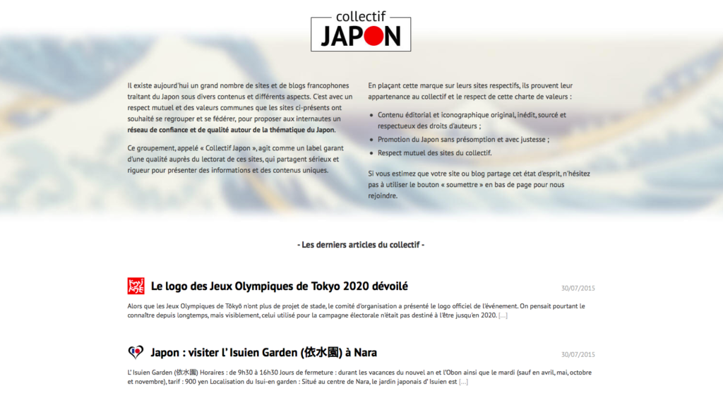 Capture d'écran du site du "collectif japon"