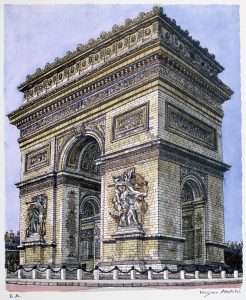 L’Arc de Triomphe de l’Etoile – 1975 Pochoir Jacomet (Editions Paul Sonnenberg)200 tirages numérotés, 200 romain, 100 E.A. sans numéro, sur papier Arches 45×61 cm