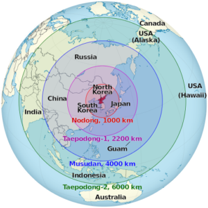 Les missiles Musudan n'atteignent pas les États-Unis, mais le Japon, la Corée du Sud et la Russie ne sont pas à l'abri. (© TUBS / Cmglee)