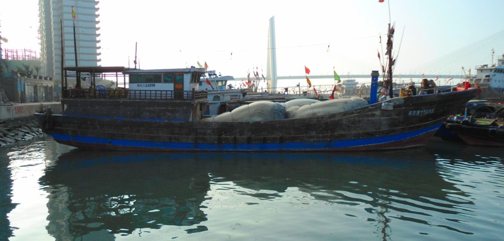 Des bateaux de pêche chinois dans le port de Haikou, province de Hainan (© Anna Frodesiak)