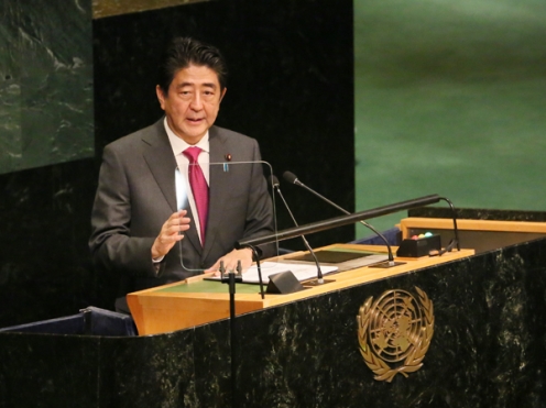 Shinzô Abe lors de son discours à l'ONU le 21 septembre 2016 (© Japan Kantei)